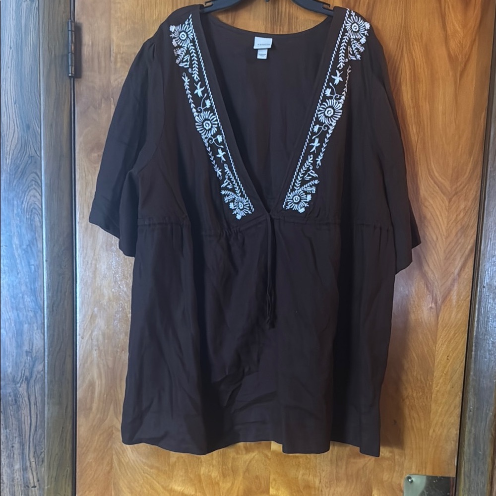 Brown Top with White Embroidery
